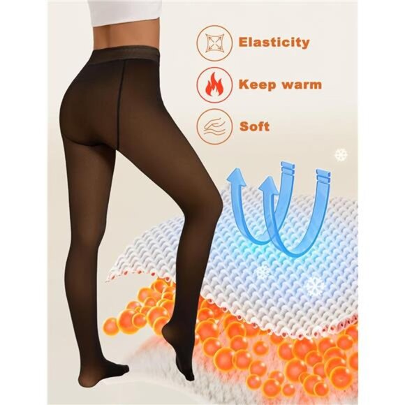 Fleece Lined Tights Sheer Women Thermal Tights Fake Faux Translucent Warm - Picture 8 of 10